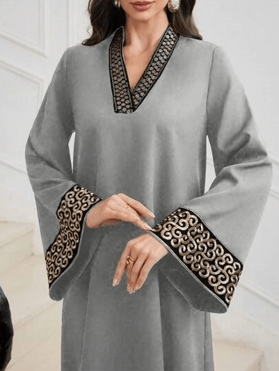 Embroidered Retro Puff-Sleeve V-Neck Dress | Elegant Artistic Style - Undefyning Lynes