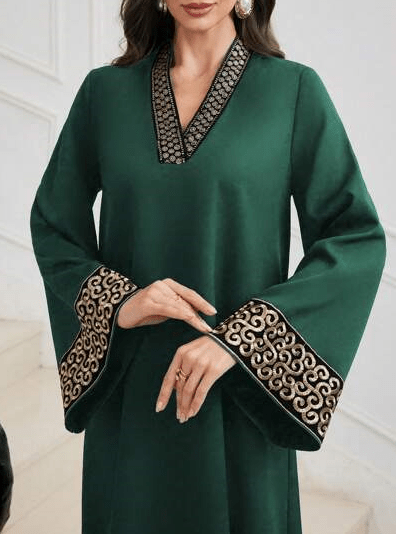 Embroidered Retro Puff-Sleeve V-Neck Dress | Elegant Artistic Style - Undefyning Lynes