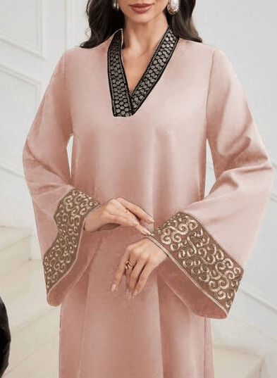 Embroidered Retro Puff-Sleeve V-Neck Dress | Elegant Artistic Style - Undefyning Lynes