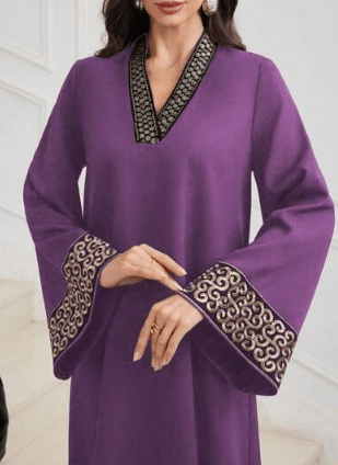 Embroidered Retro Puff-Sleeve V-Neck Dress | Elegant Artistic Style - Undefyning Lynes
