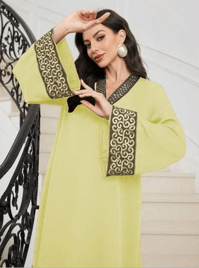 Embroidered Retro Puff-Sleeve V-Neck Dress | Elegant Artistic Style - Undefyning Lynes