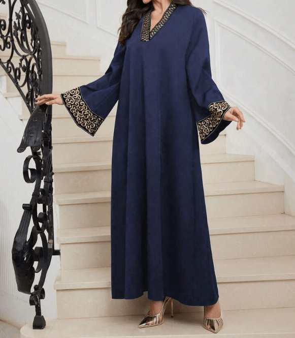 Embroidered Retro Puff-Sleeve V-Neck Dress | Elegant Artistic Style - Undefyning Lynes