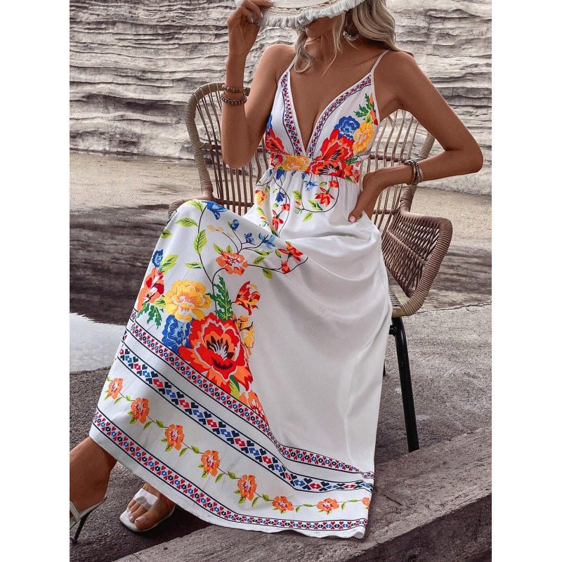 Ethereal Floral V-Neck Maxi Slip Dress – Women's Open-Back Summer Dress - Undefyning Lynes