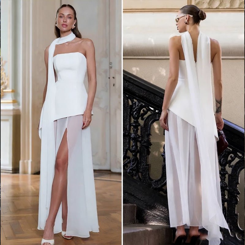 Ethereal Flutter-Tie A-Line Chiffon Maxi Dress – Women's Romantic Occasion Dress - Undefyning Lynes