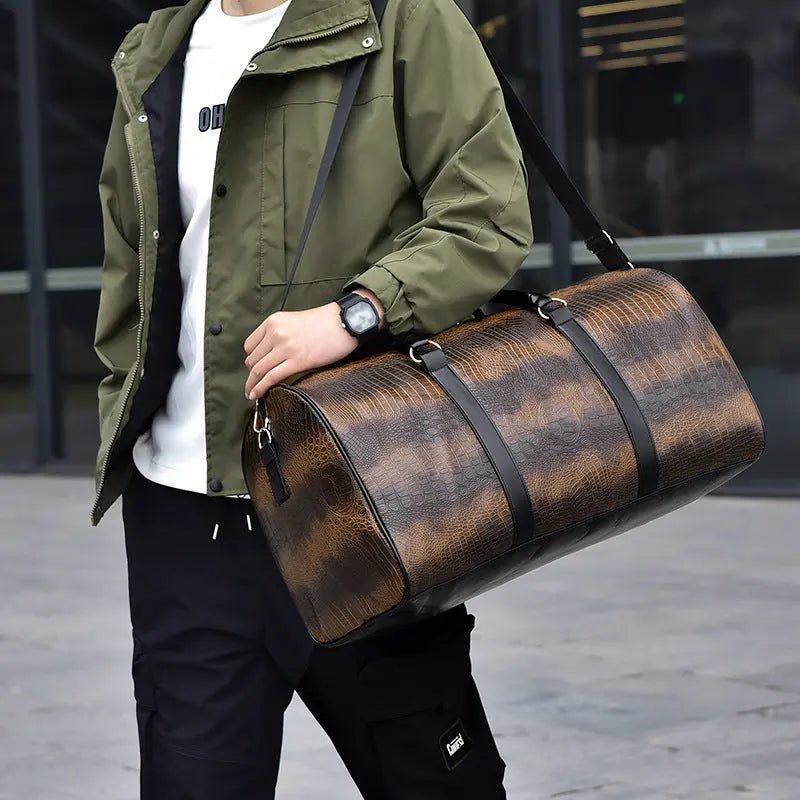 Executive Crocodile-Embossed Weekender Duffel - Rugged Travel Style - Undefyning Lynes