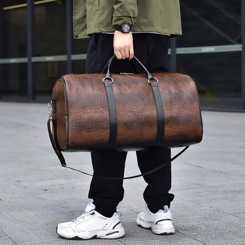 Executive Crocodile-Embossed Weekender Duffel - Rugged Travel Style - Undefyning Lynes