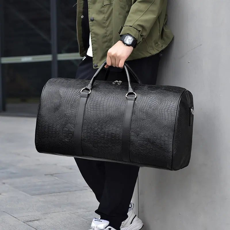 Executive Crocodile-Embossed Weekender Duffel - Rugged Travel Style - Undefyning Lynes