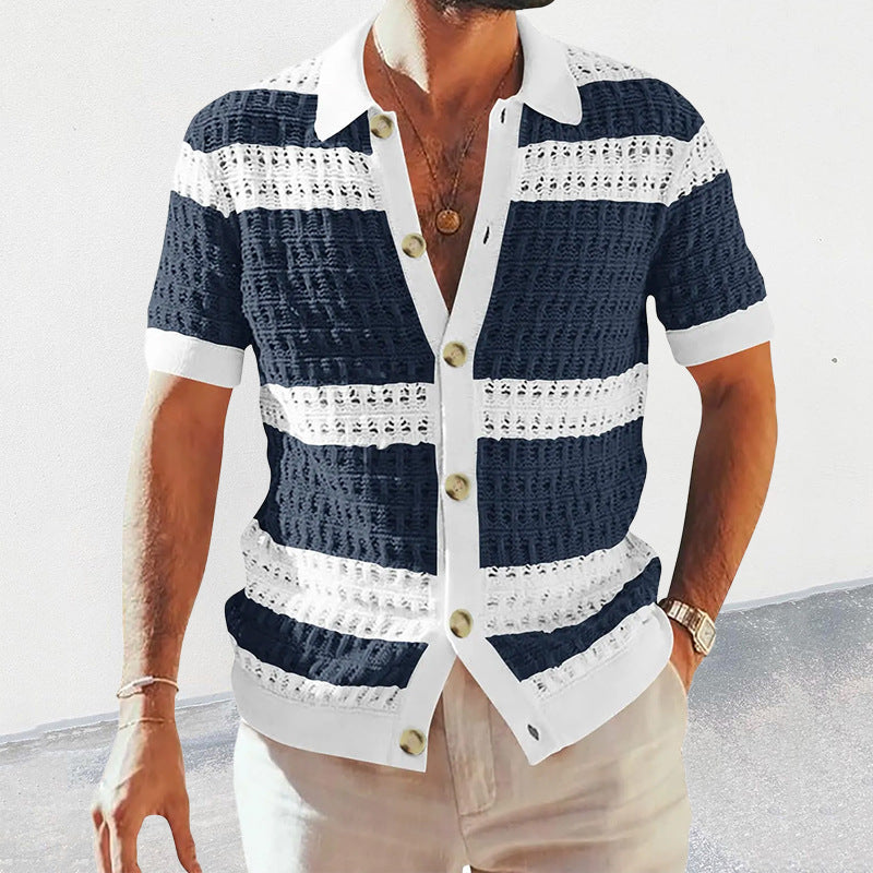 Men's Knit Polo Cardigan, Short Sleeve worn, styled view — Undefyning Lynes (4 of 7)