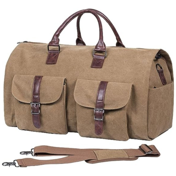 Duffel bag in black against a plain background