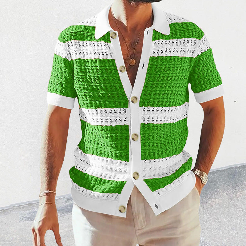 Men's Knit Polo Cardigan, Short Sleeve — back view — Undefyning Lynes (2 of 7)