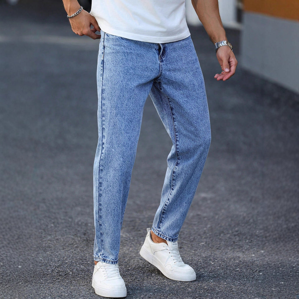 Current Tapered Jeans - styled on model, back