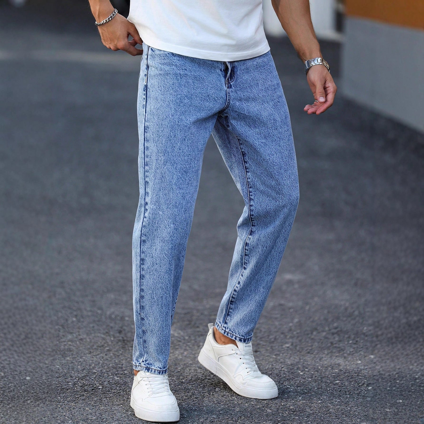 Current Tapered Jeans - styled on model, back