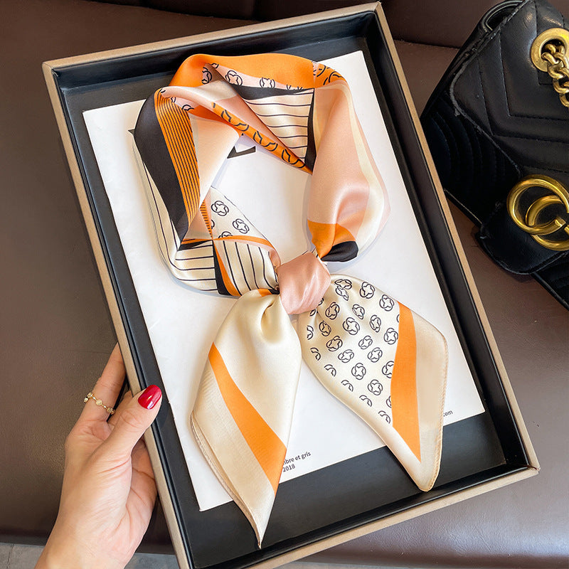 Golden wheat silk-feel square scarf from Dropshipman, showing its soft, lightweight fabric and versatile stylish design.