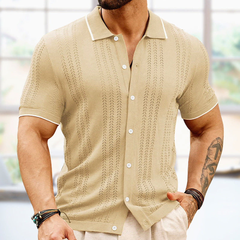 Men's Business Polo Shirt, Button Lapel Short Sleeve — fabric close-up — Undefyning Lynes (4 of 8)