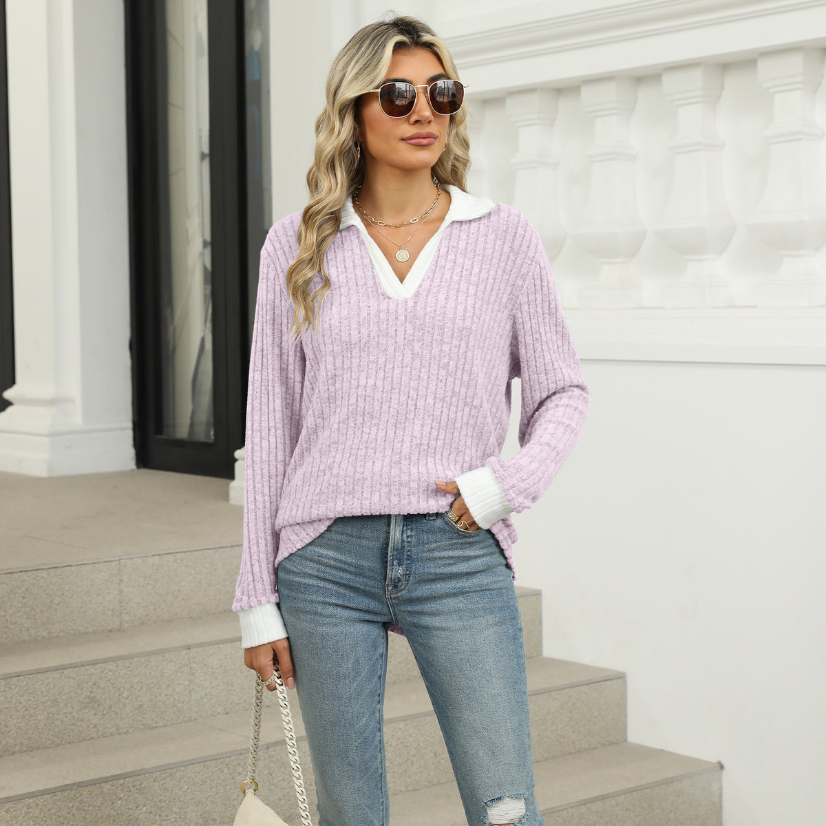 Sienna Lapel Long-Sleeve Top, view 4