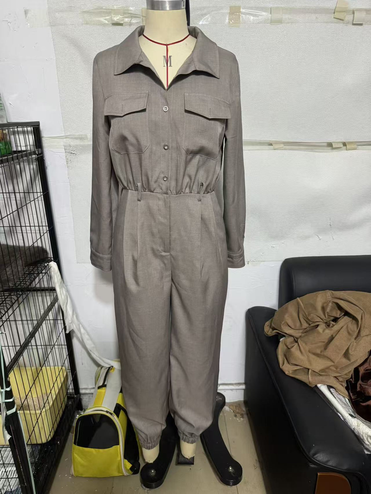 Ashton Lapel Jumpsuit in gray, view 3
