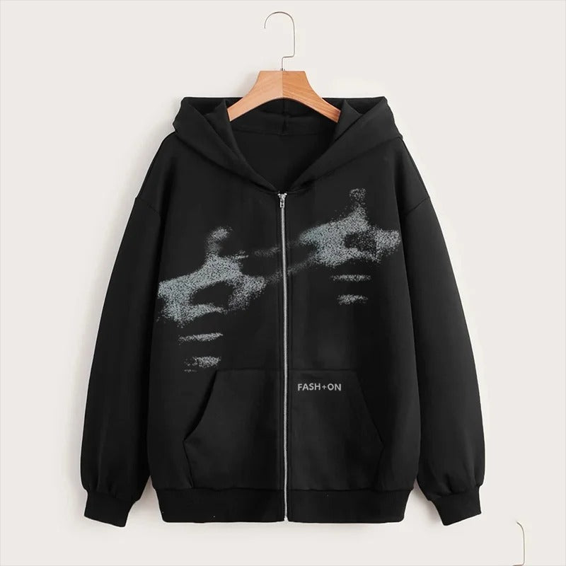 Undefyning Lynes Unisex Zip Hoodie, Black and White - size chart