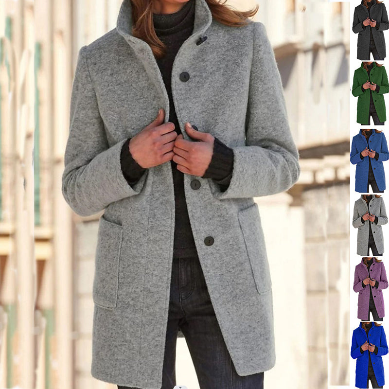 Women's Stand Collar Coat - front view