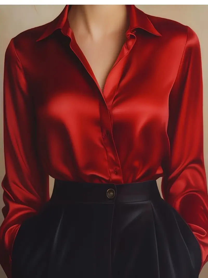 Satin Collar Button-Up Blouse, view 20
