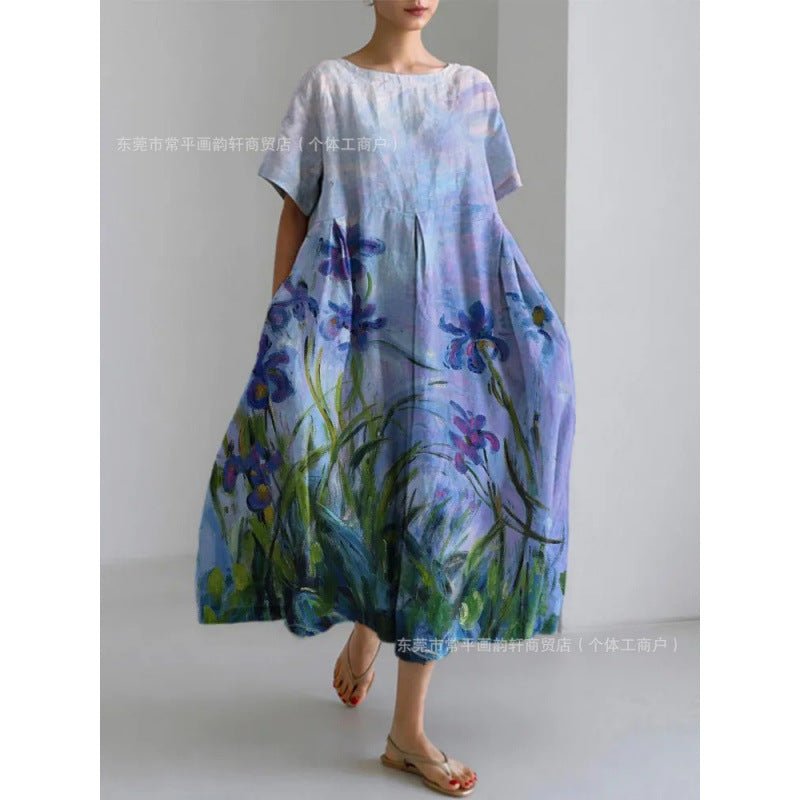 Floor-Length Printed Maxi Dress – Women's Loose Milk-Silk Urban Statement Dress - Undefyning Lynes