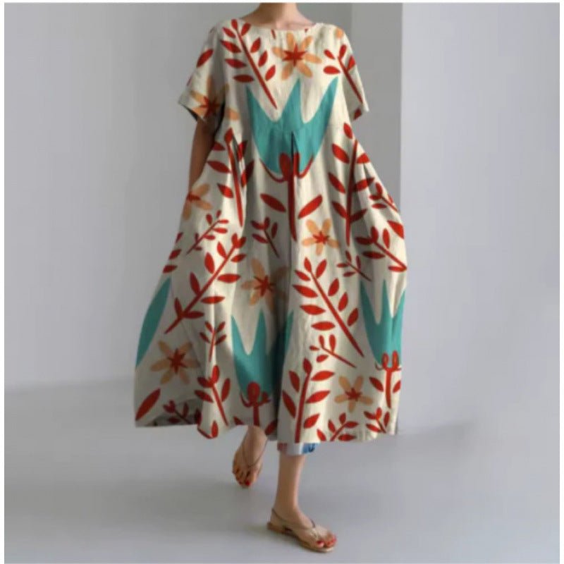 Floor-Length Printed Maxi Dress – Women's Loose Milk-Silk Urban Statement Dress - Undefyning Lynes