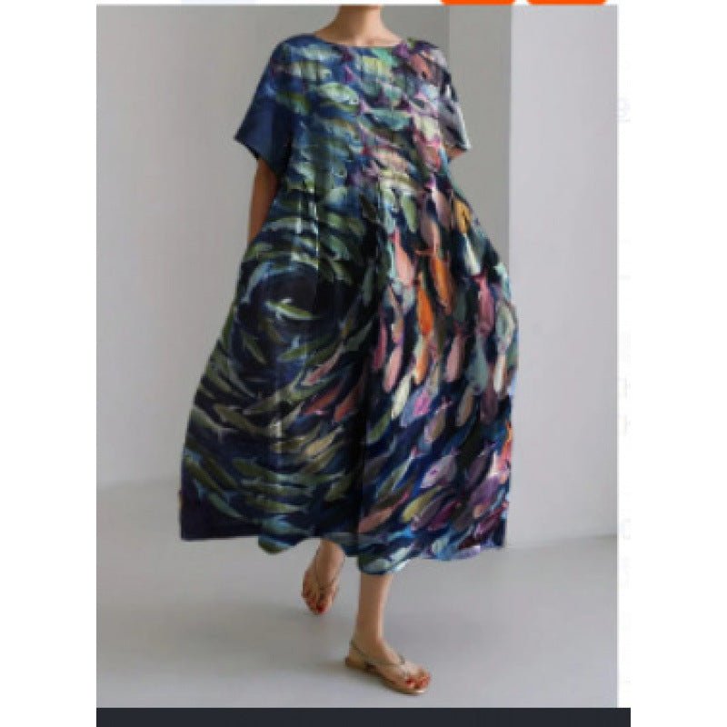 Floor-Length Printed Maxi Dress – Women's Loose Milk-Silk Urban Statement Dress - Undefyning Lynes