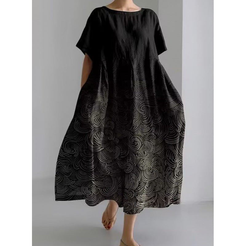 Floor-Length Printed Maxi Dress – Women's Loose Milk-Silk Urban Statement Dress - Undefyning Lynes