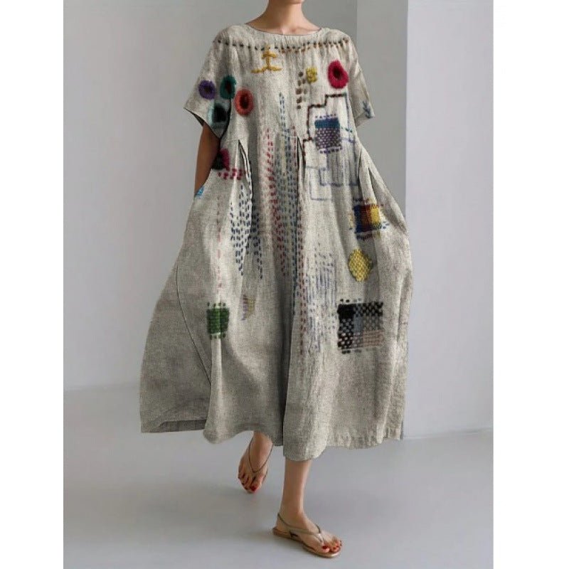Floor-Length Printed Maxi Dress – Women's Loose Milk-Silk Urban Statement Dress - Undefyning Lynes