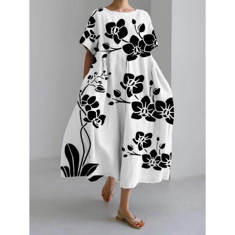 Floor-Length Printed Maxi Dress – Women's Loose Milk-Silk Urban Statement Dress - Undefyning Lynes