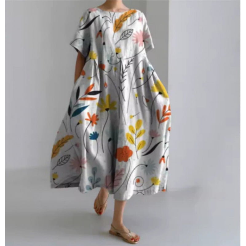 Floor-Length Printed Maxi Dress – Women's Loose Milk-Silk Urban Statement Dress - Undefyning Lynes