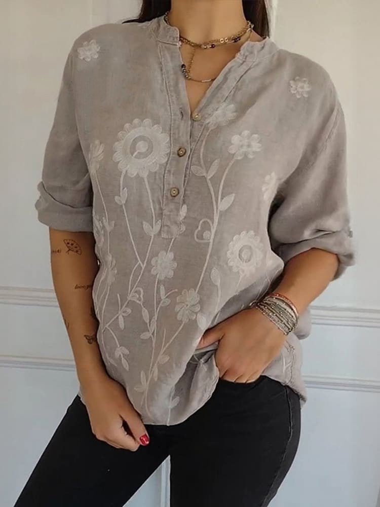 Floral Embroidered V-Neck Blouse — Delicate Detail, Undeniable Presence - Undefyning Lynes