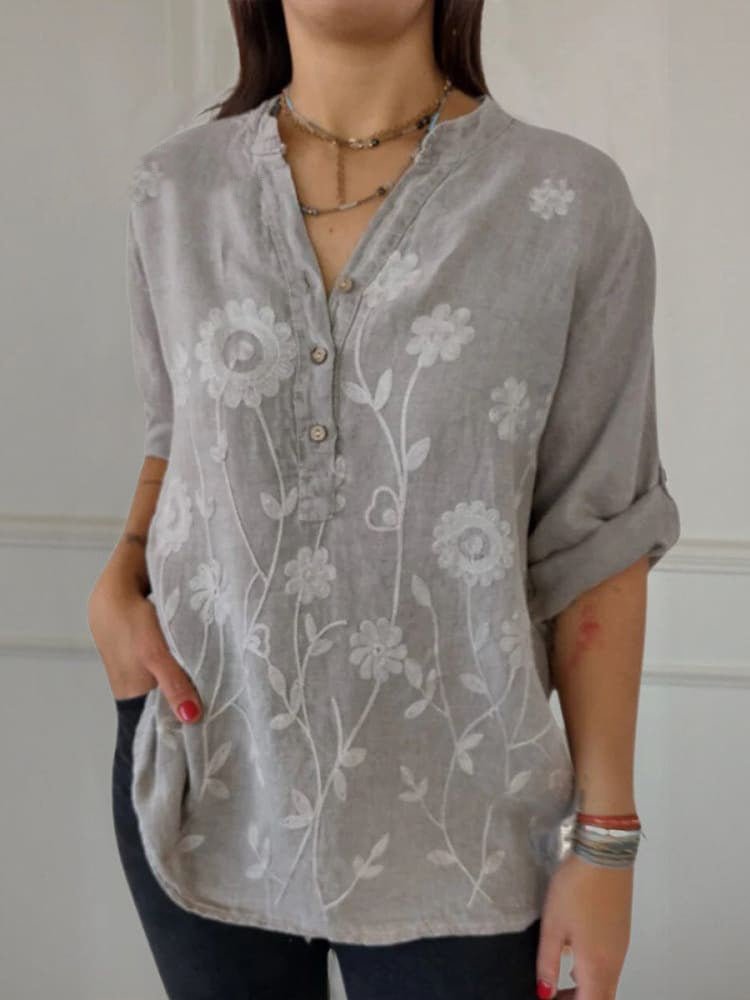 Floral Embroidered V-Neck Blouse — Delicate Detail, Undeniable Presence - Undefyning Lynes