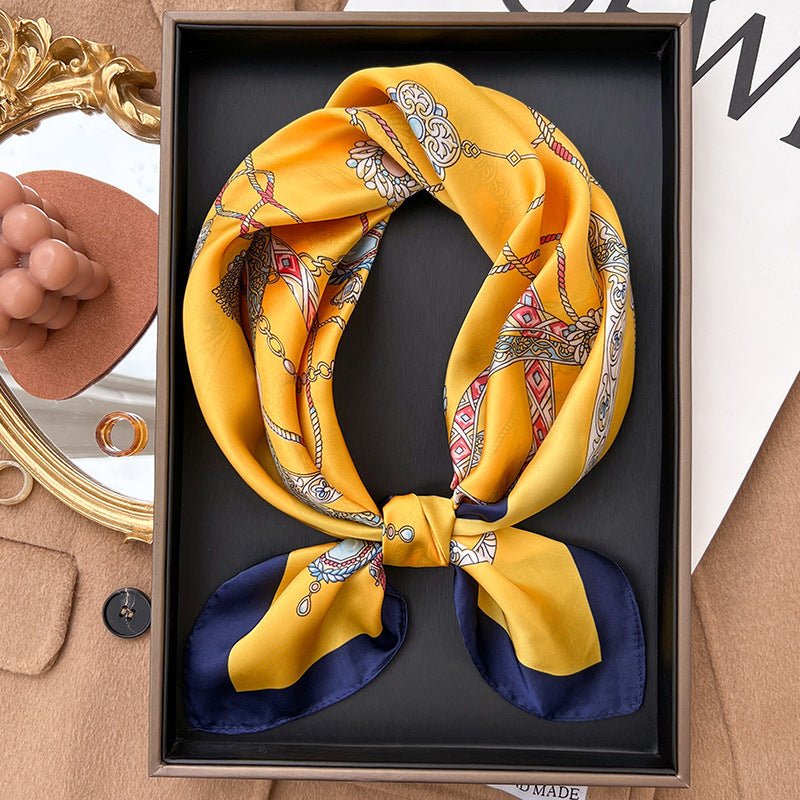 Golden Wheat Silk-Feel Square Scarf: The Ultimate Versatile Accessory - Undefyning Lynes