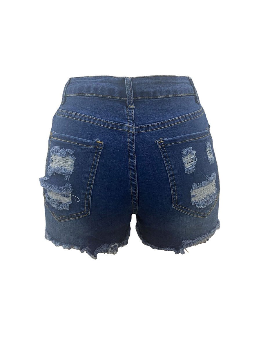 High-Waist Ripped Stretch Denim Shorts - Undefyning Lynes