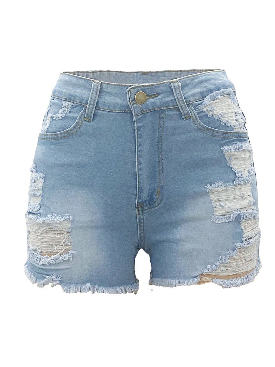High-Waist Ripped Stretch Denim Shorts - Undefyning Lynes