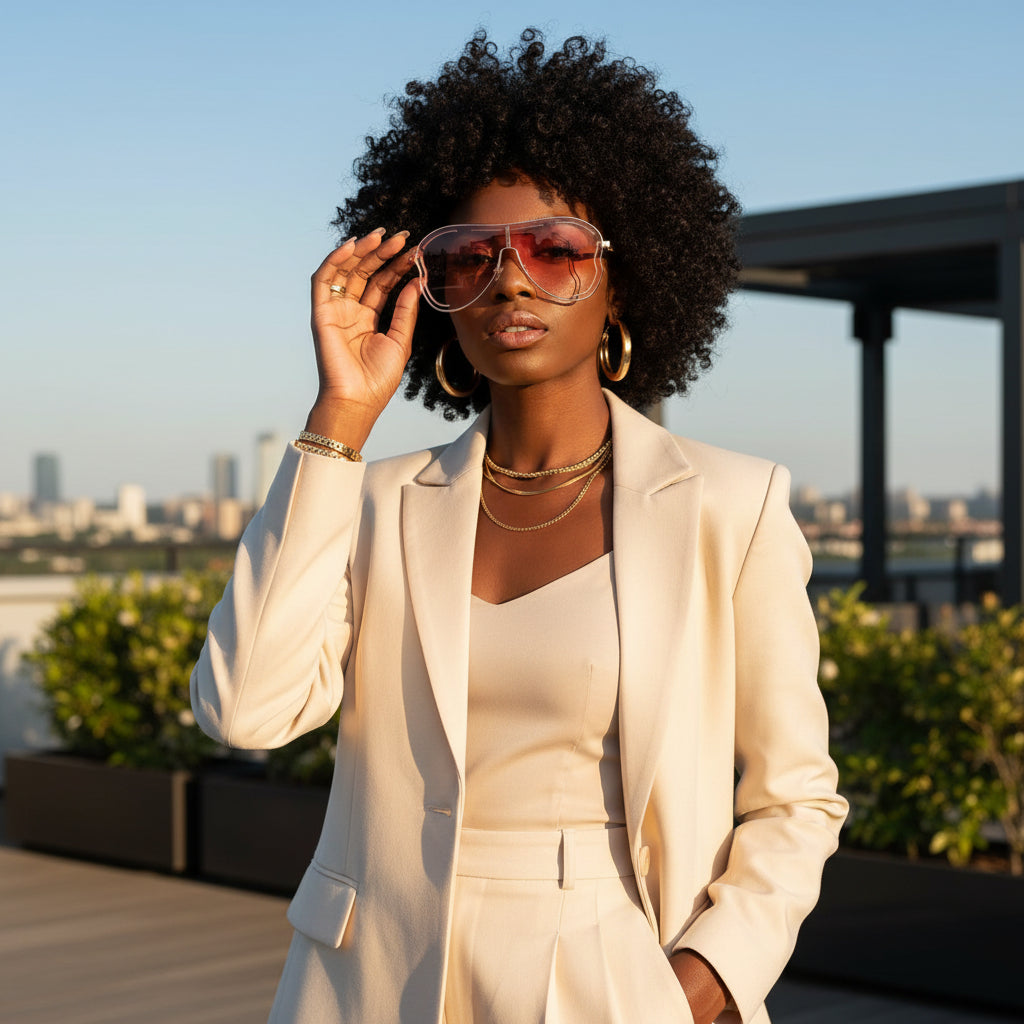 Oversized gold-frame sunglasses in pink – Undefyning Lynes