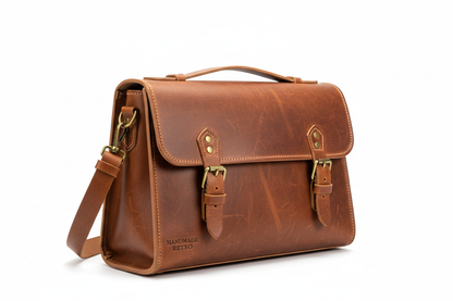 Vintage Brown Leather Handbag - Handcrafted Cowhide
