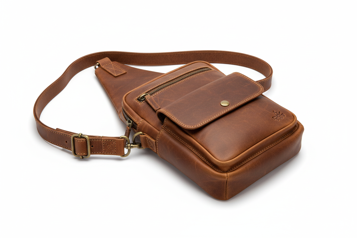 Brown Leather Sling Bag - Men's Chest Pack