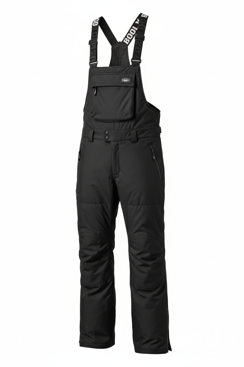 Black Insulated Waterproof Ski Overalls - Front View