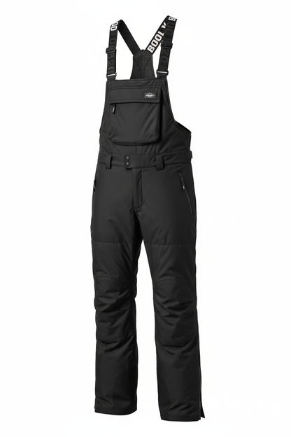 Black Insulated Waterproof Ski Overalls - Front View