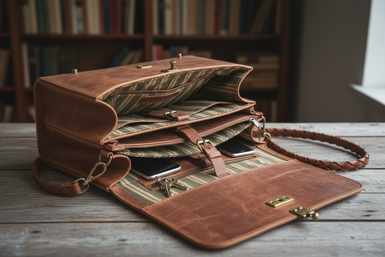 Retro Leather Handbag Interior - Organization Compartments