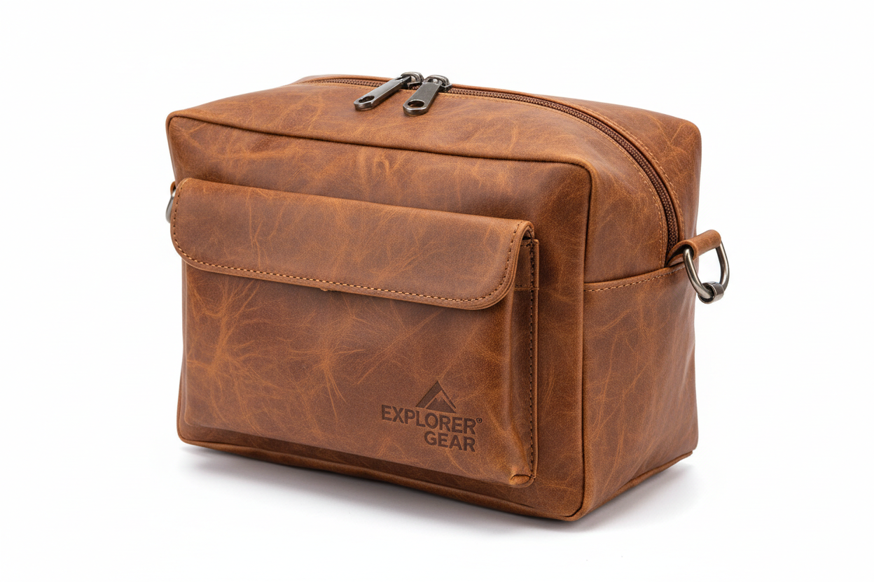 Brown PU Leather Toiletry Bag - Travel Organizer