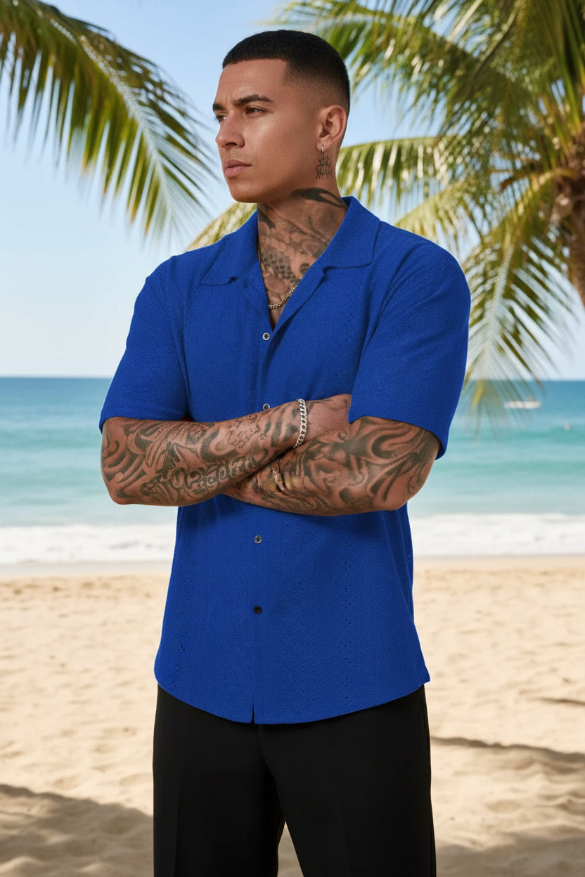 Jacquard Shirt — Men's Hollow-Out Textured Slim-Fit - Undefyning Lynes