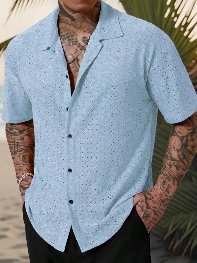 Jacquard Shirt — Men's Hollow-Out Textured Slim-Fit - Undefyning Lynes