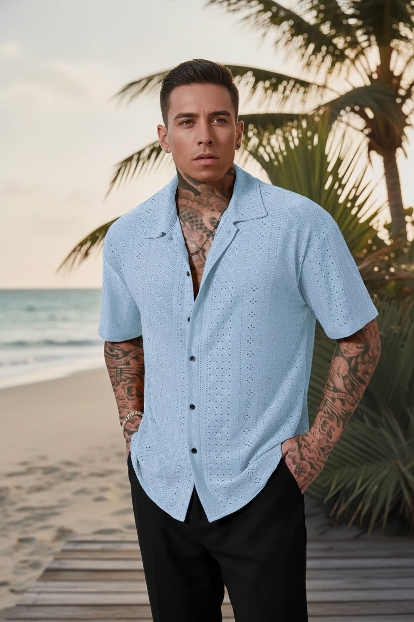 Jacquard Shirt — Men's Hollow-Out Textured Slim-Fit - Undefyning Lynes