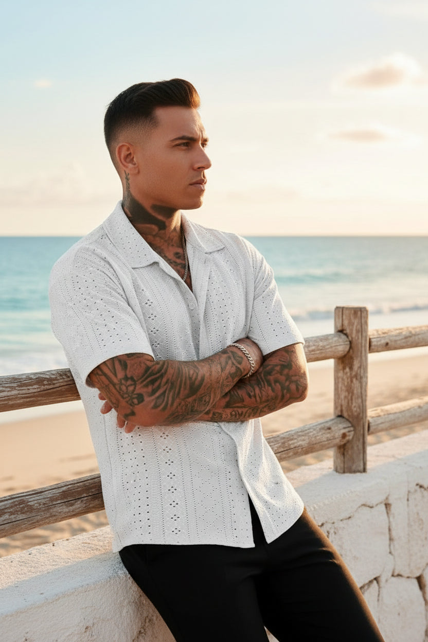 Jacquard Shirt — Men's Hollow-Out Textured Slim-Fit - Undefyning Lynes