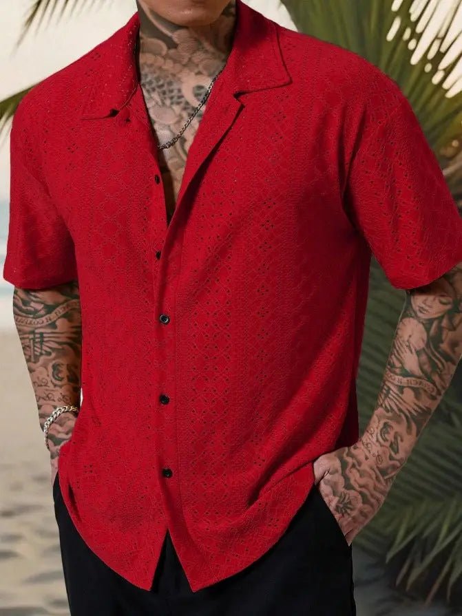 Jacquard Shirt — Men's Hollow-Out Textured Slim-Fit - Undefyning Lynes