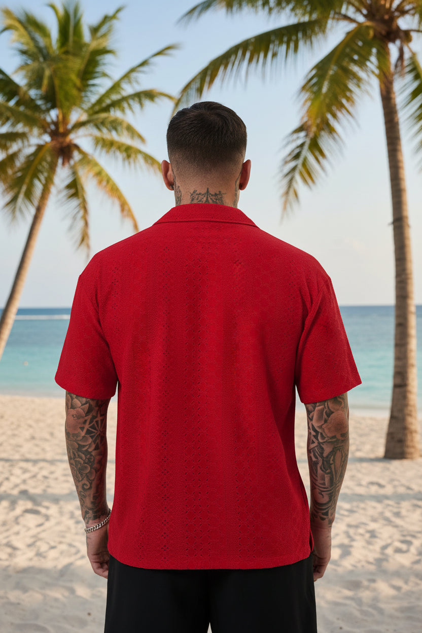 Jacquard Shirt — Men's Hollow-Out Textured Slim-Fit - Undefyning Lynes
