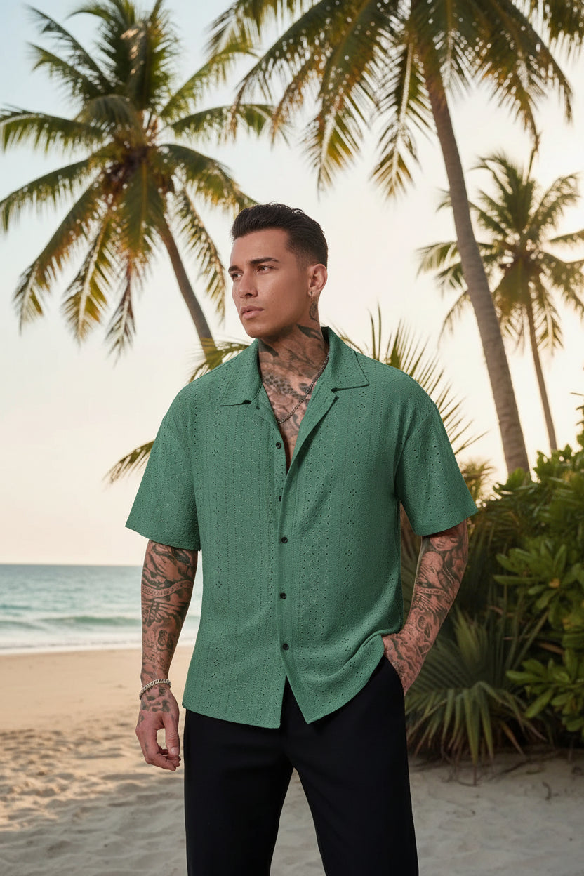 Jacquard Shirt — Men's Hollow-Out Textured Slim-Fit - Undefyning Lynes