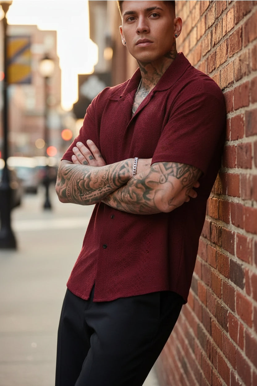 Jacquard Shirt — Men's Hollow-Out Textured Slim-Fit - Undefyning Lynes